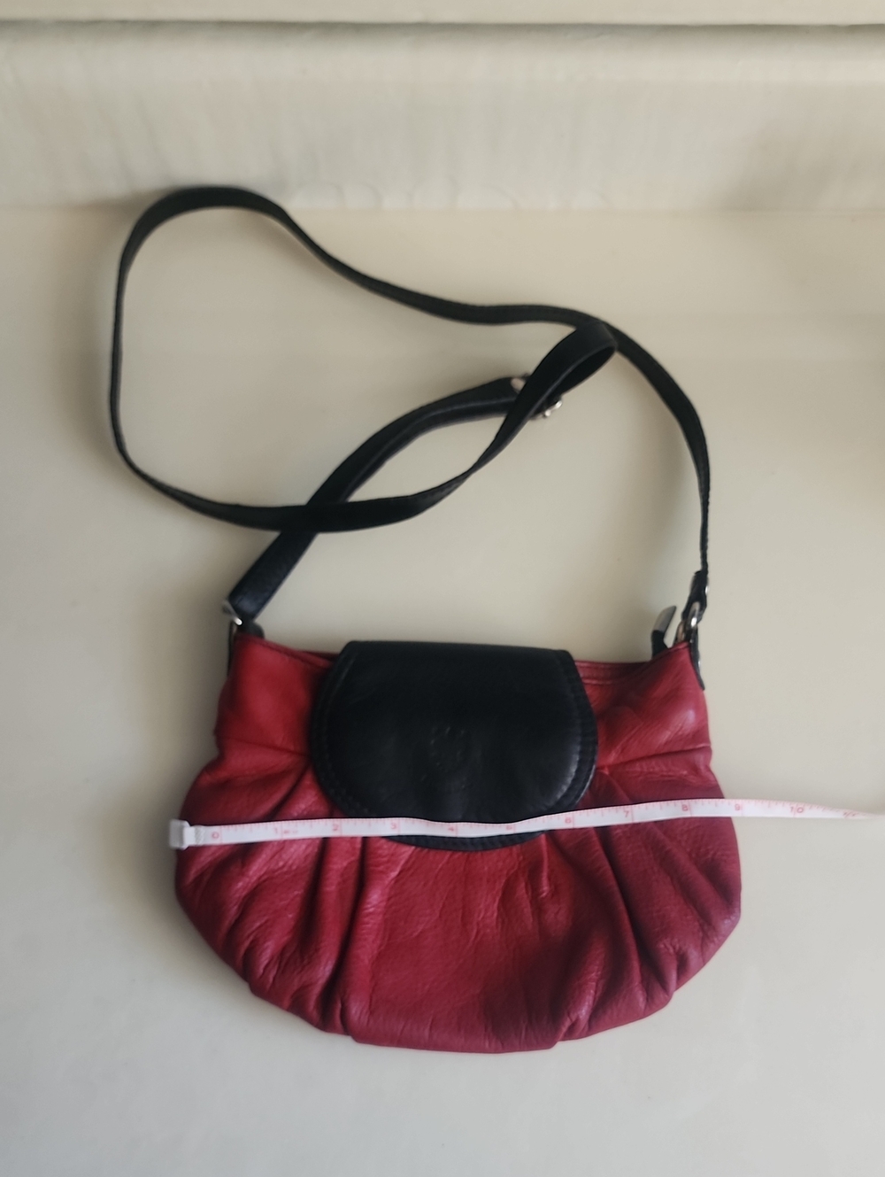Women's Red Leather Shoulder Bag with Black Flap 100 Genuine Leathrer Italy